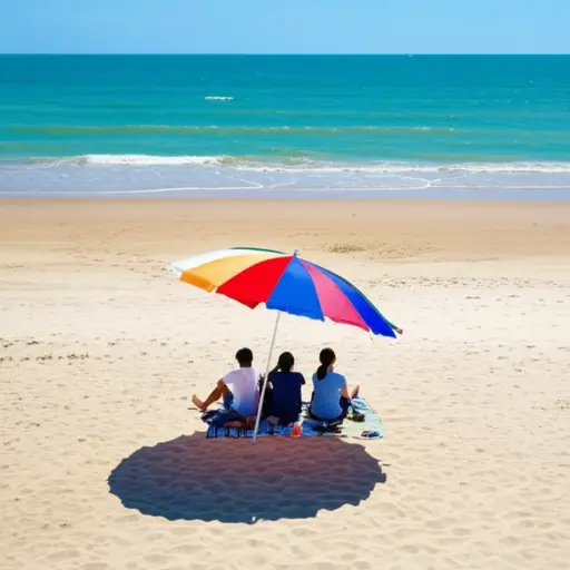 我们在阳伞的阴凉下休息。