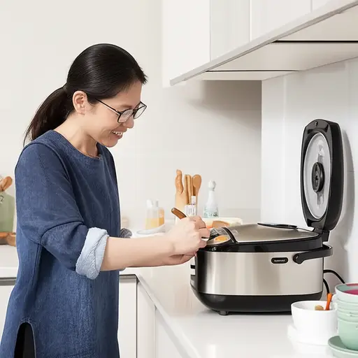 我妈妈用这个电饭锅做饭。