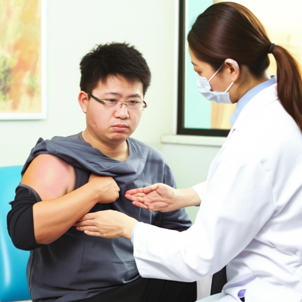 医生说他的肩关节脱臼了。