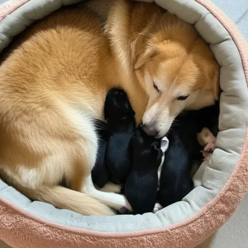 我们的狗刚生了一窝六只小狗。