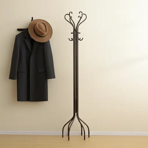 把你的外套和帽子挂在那边的架子上。