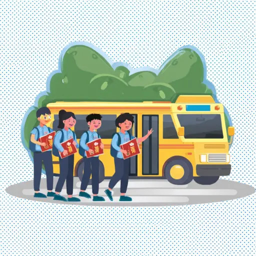 孩子们下了校车。