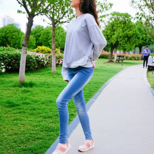 她穿着随意，牛仔裤和一件运动衫。