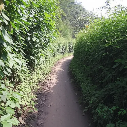 小路被茂密的灌木丛和多刺的植物挡住了。