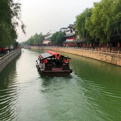 我们乘船沿着城市里的历史运河游览。