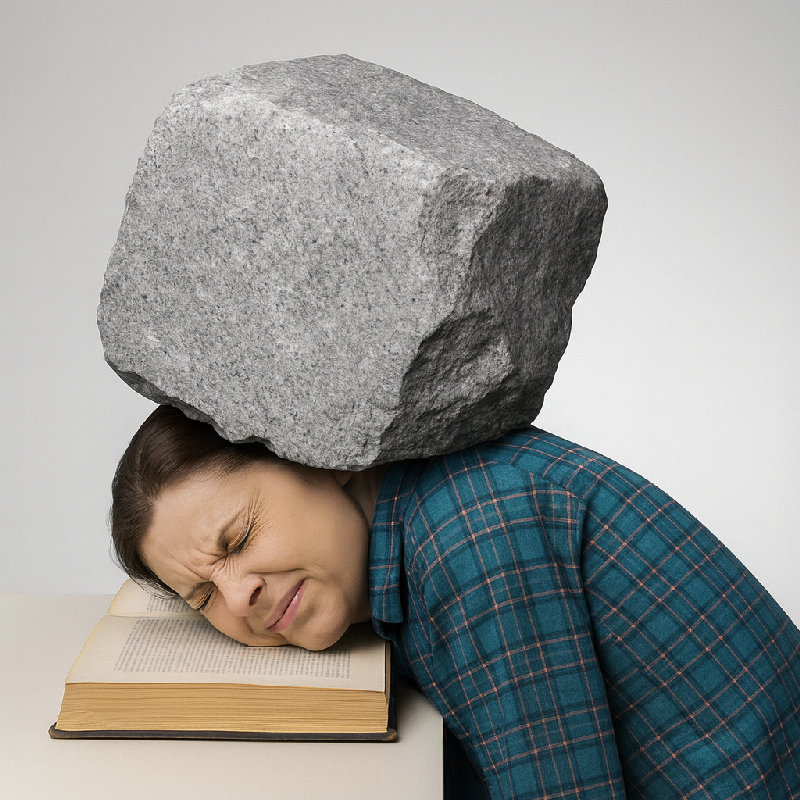 学习了整晚后，她感觉头沉沉的。