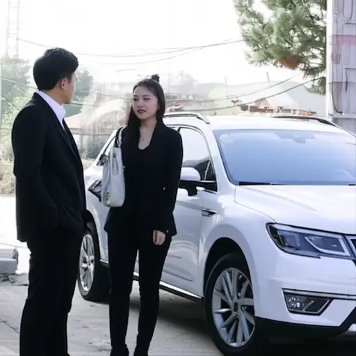 他们上车前轻声交谈着。