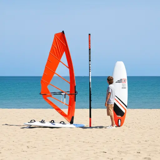他想学习帆板运动，所以买了一套装备。