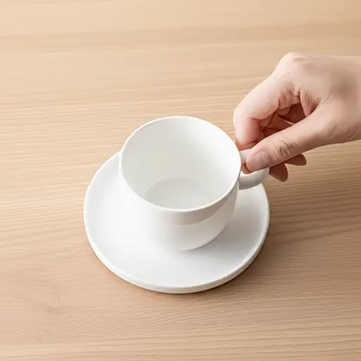 请把杯子放在碟子上。