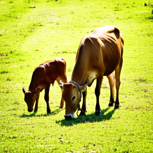 我喜欢看小牛犊和它的妈妈在一起。