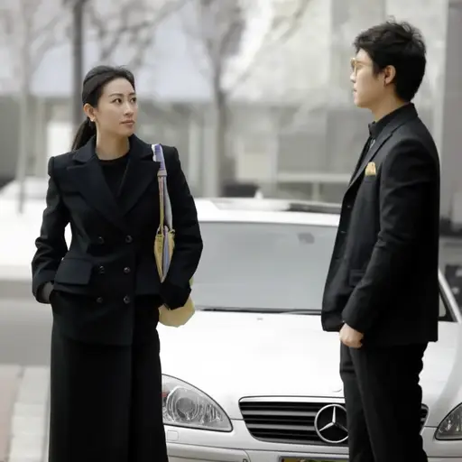 他们上车前轻声交谈着。