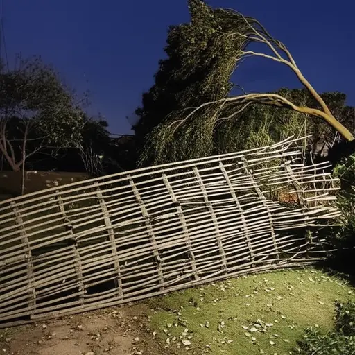 昨晚风把我们的篱笆吹倒了。