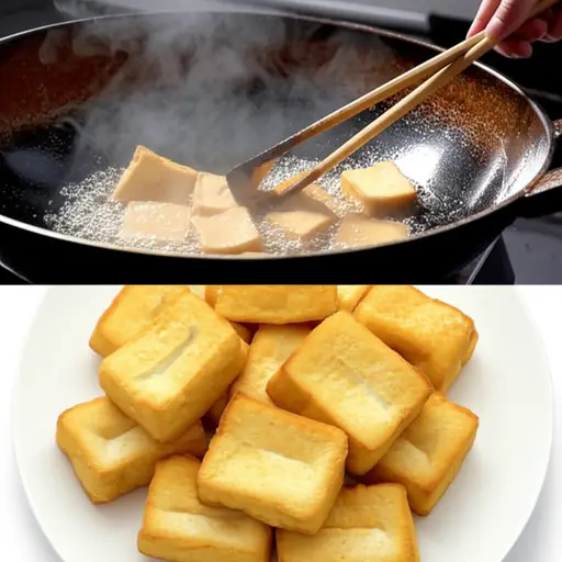 豆腐炸得很快，会变得酥脆。