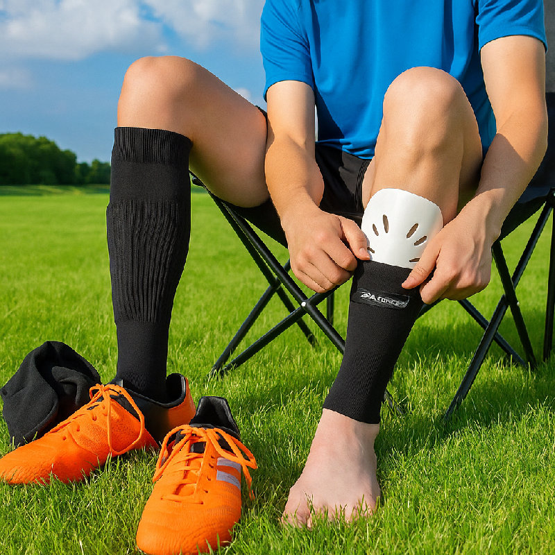 护腿板保护他在踢足球时免受严重伤害。