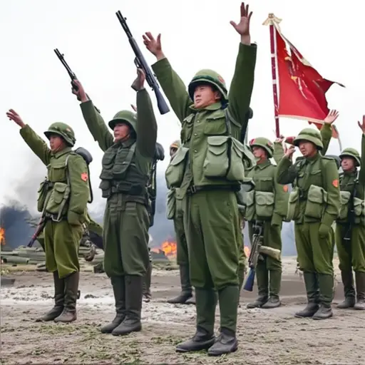 战败后，士兵们投降了。