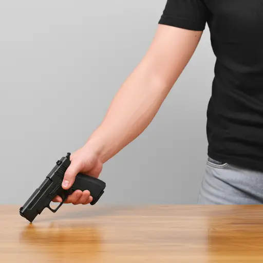 他从桌子上拿起了枪。