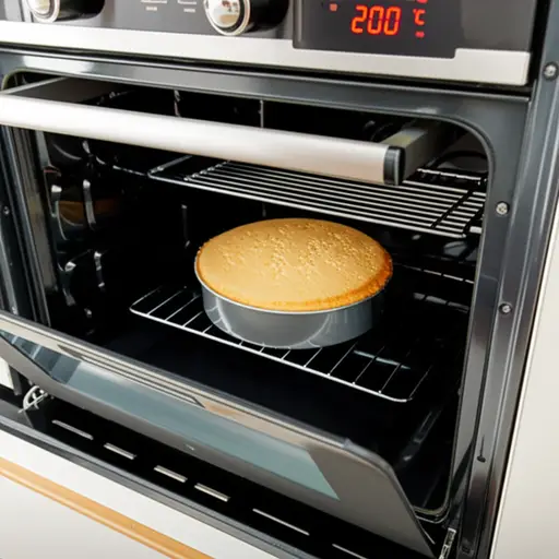 把蛋糕放进烤箱，用200摄氏度烘烤。