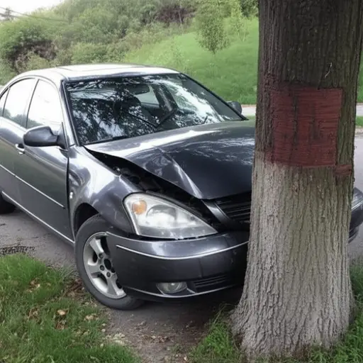 汽车撞到了树上。