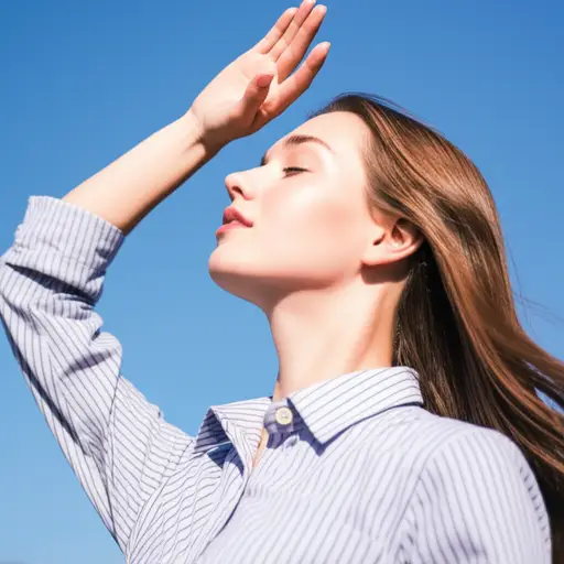 她眨着眼睛以抵挡明亮的阳光。