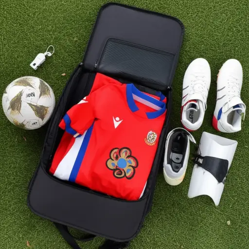 我哥哥的足球装备包里有一件新球衣。