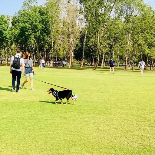 在公园里，狗必须拴着狗绳。