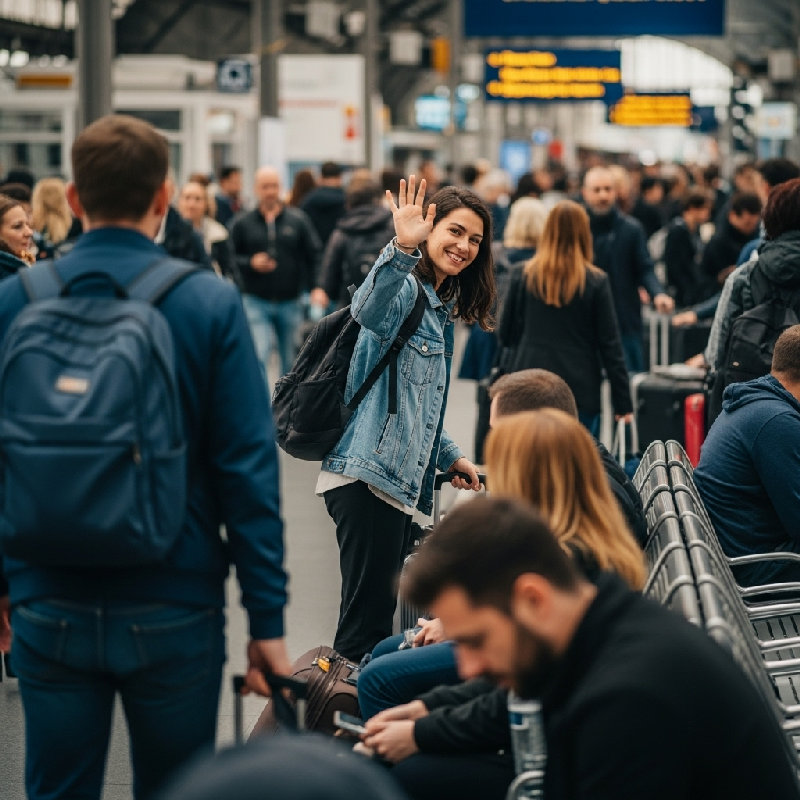 她在人群中瞥见了她的朋友。