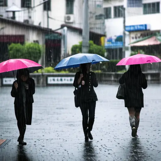 下雨时，我们用雨伞遮雨。