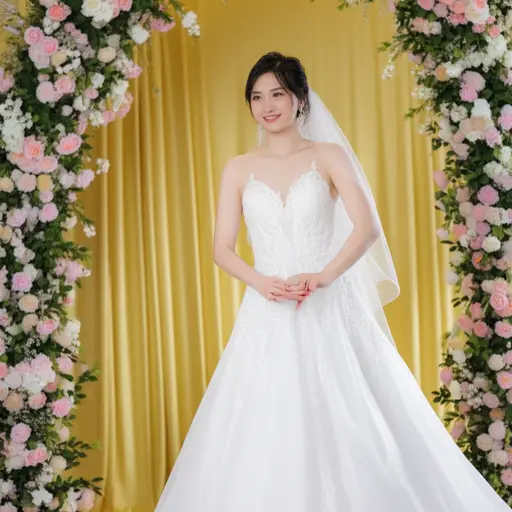 新娘穿了一件漂亮的白色连衣裙。