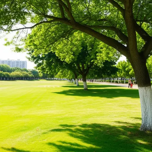 在阳光明媚的早晨，这个公园显得格外令人心情愉快。