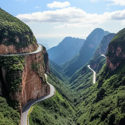 这条道路从山脉下方穿过。