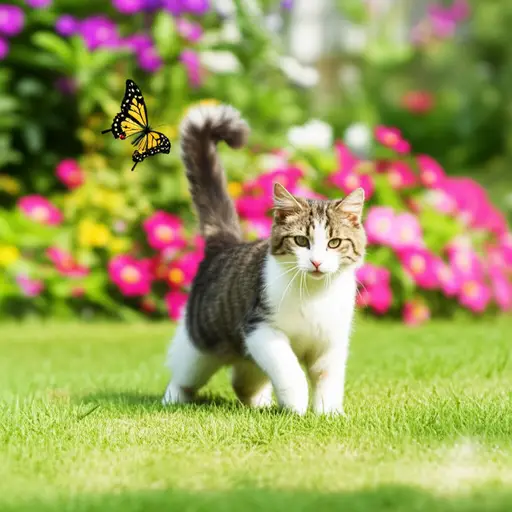 你看到那只猫在花园里追蝴蝶了吗？