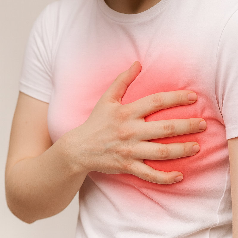 她的左乳房有点疼。