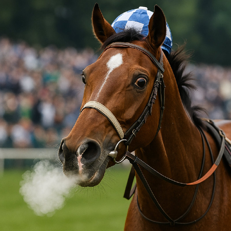 马在比赛前紧张地喷着鼻息。