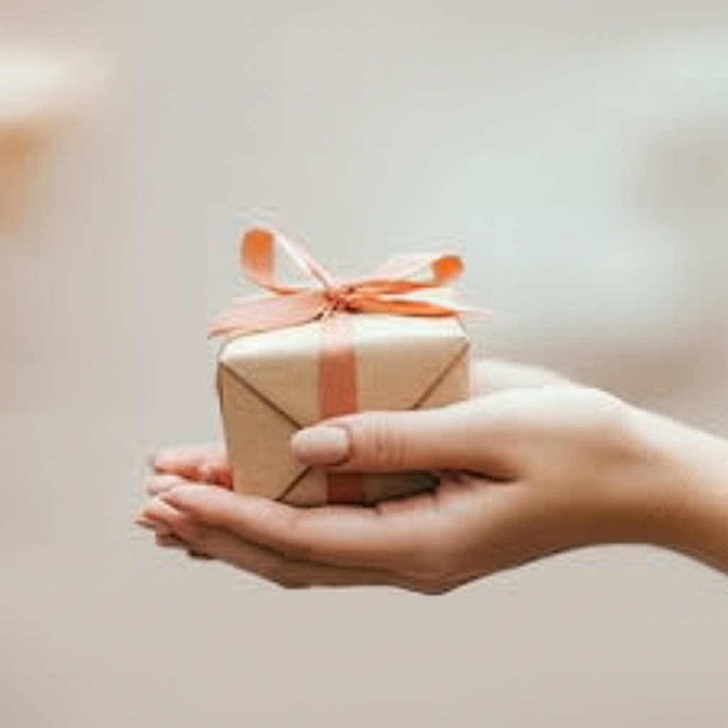 她手里拿着一个礼物。