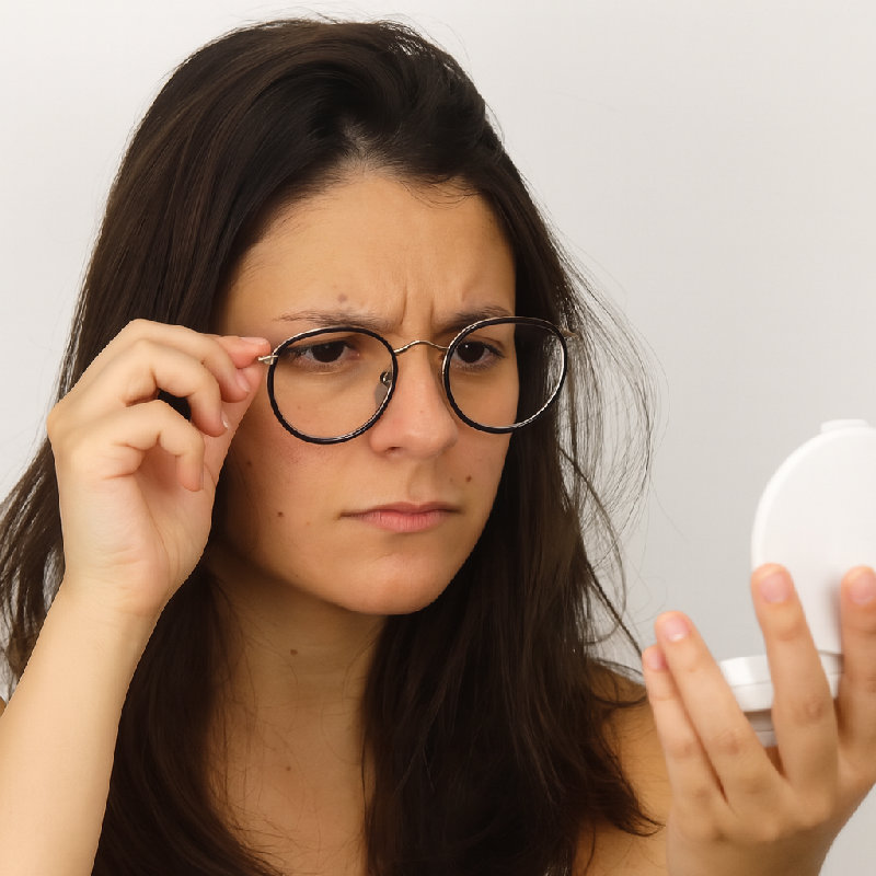 她调整了一下眼镜，让它们更好地贴合鼻梁。