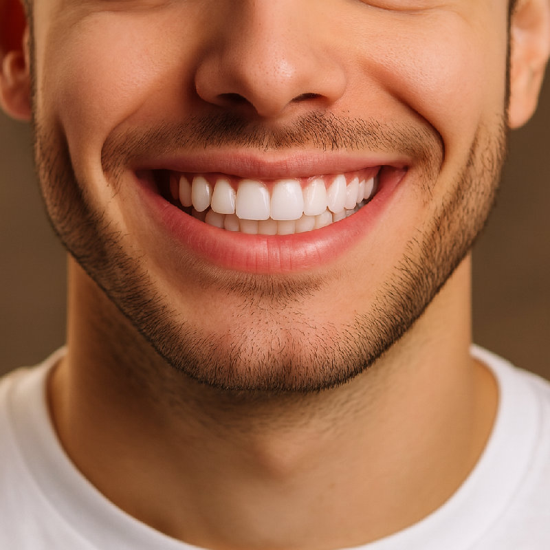 他的牙齿排列得非常整齐。