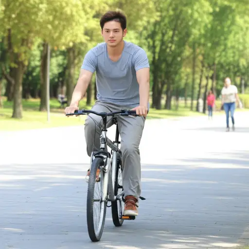 他出去骑自行车了。