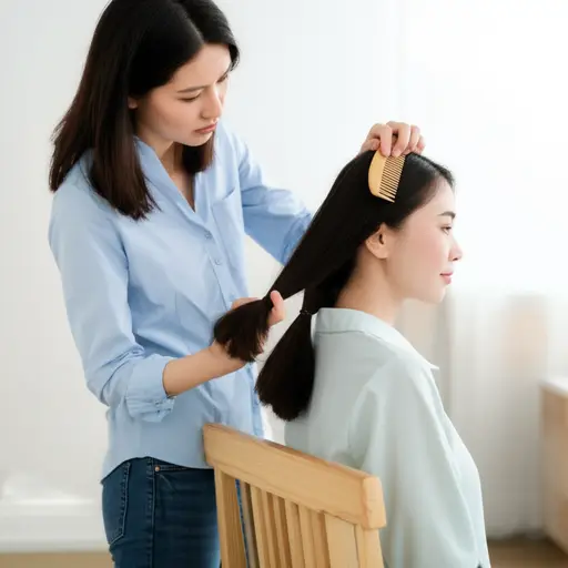 我一直在努力把她头发上的结梳开。