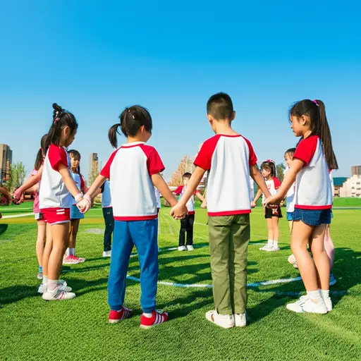 孩子们在操场上围成一个圆圈。