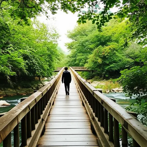 他走过了那座桥。