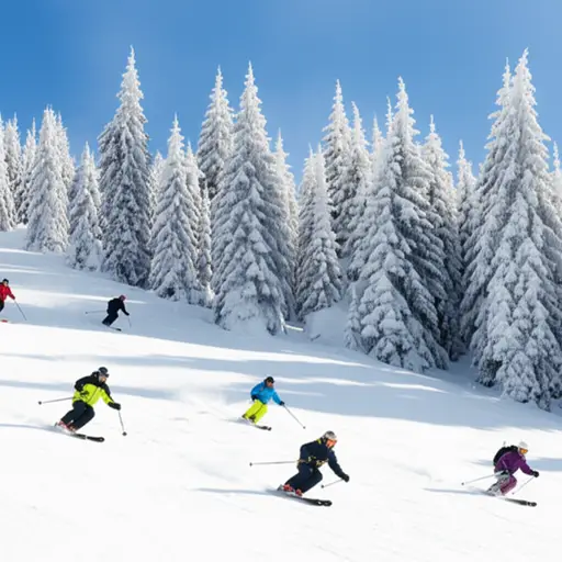 我们周末去山上滑雪。