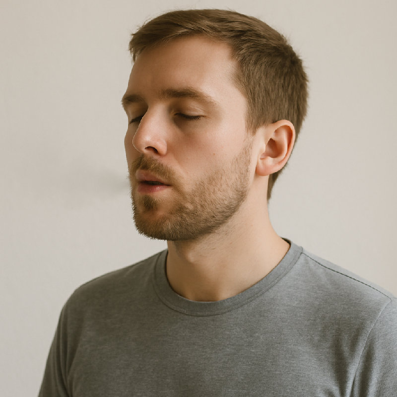 他慢慢地呼气。