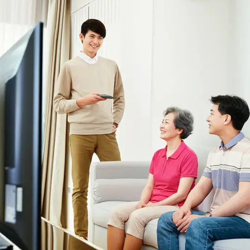 “我可以打开电视吗？”“好的，开吧。”