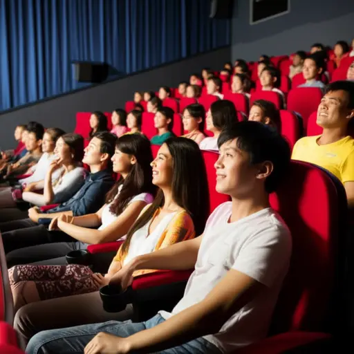 我们在电影院看了一部喜剧电影。