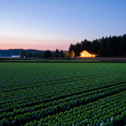 我们能看到下一片田地那边的农舍灯光。