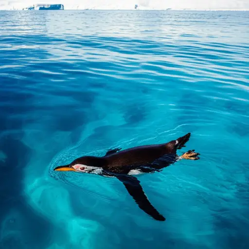 你可以看到一只企鹅在海里游泳。