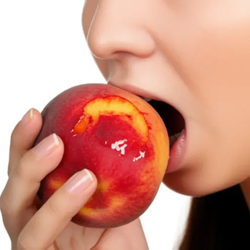 她咬了一口多汁的桃子。
