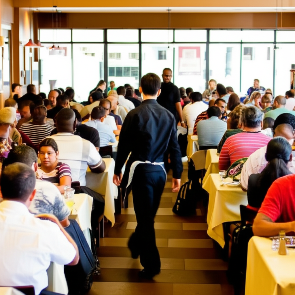 餐厅里坐满了顾客。