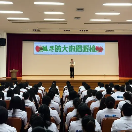 校长在礼堂里向所有学生讲话。