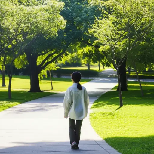 她穿了一件宽松的衬衫去公园散步。